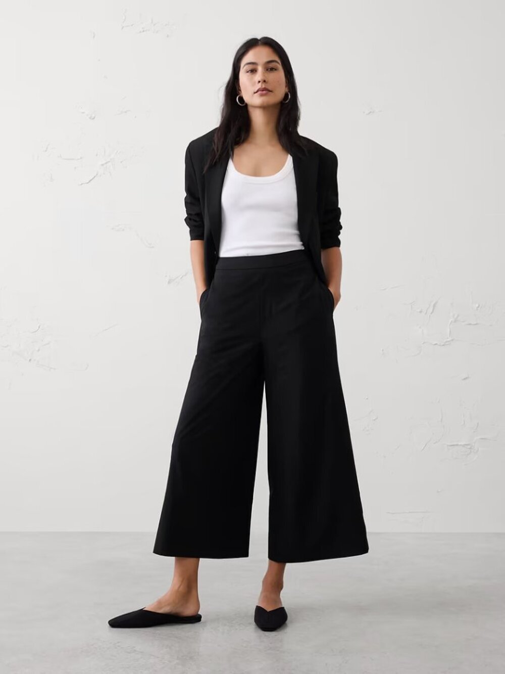 Banana Republic Wide Leg Flare Pants Womens Small Black Crop Trousers Paperbag